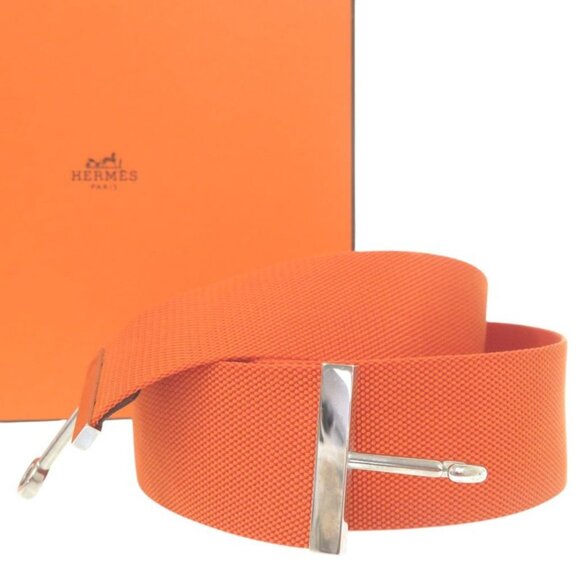 Hermes Hook Belt Waist Belt Nylon Metal Orange Engraved I 0566 main image 5